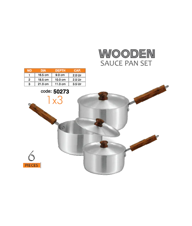 SAUCE POT WOODEN HANDLE SET 1/3