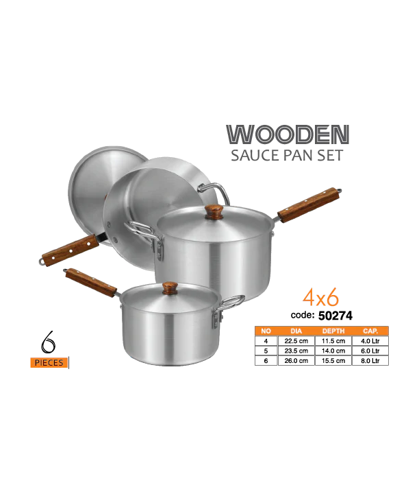 SAUCE POT WOODEN HANDLE SET(50274) 4/6