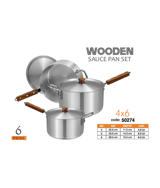 SAUCE POT WOODEN HANDLE SET(50274) 4/6